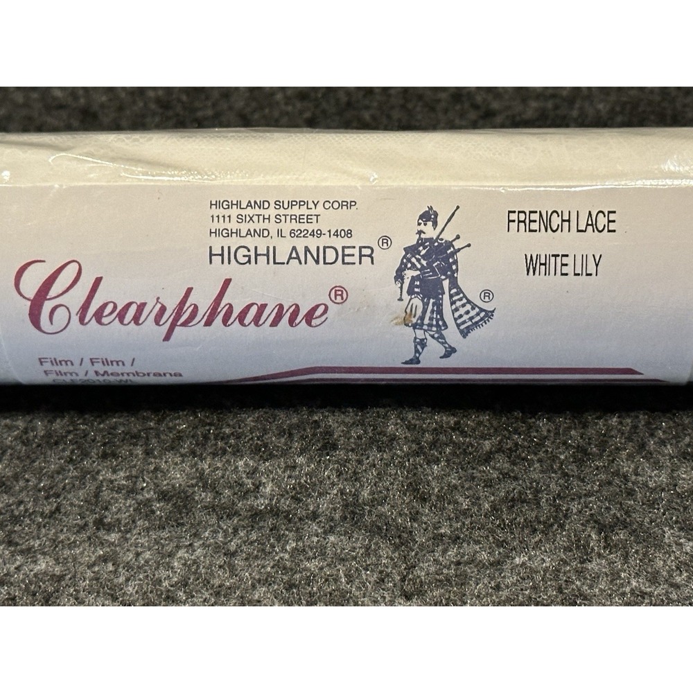 NEW Highlander‎ Clearphane White French Lace Transparent Film 20" X 100'  1 Roll